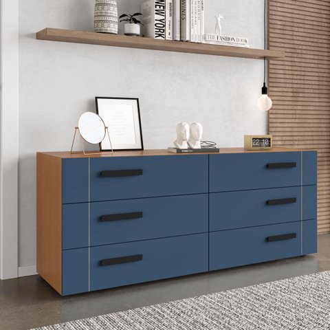 Cômoda Lisboa com 6 Gavetas 150x63cm Freijó/Azul 240839