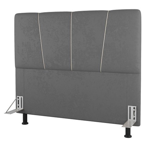 Cabeceira Cama Box Casal Queen Size Amber 160cm Estofada Linho Cinza - Desk Design
