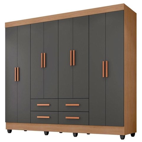 Guarda Roupa Casal Porto 8 Portas Nature Cinza – Móveis Leão