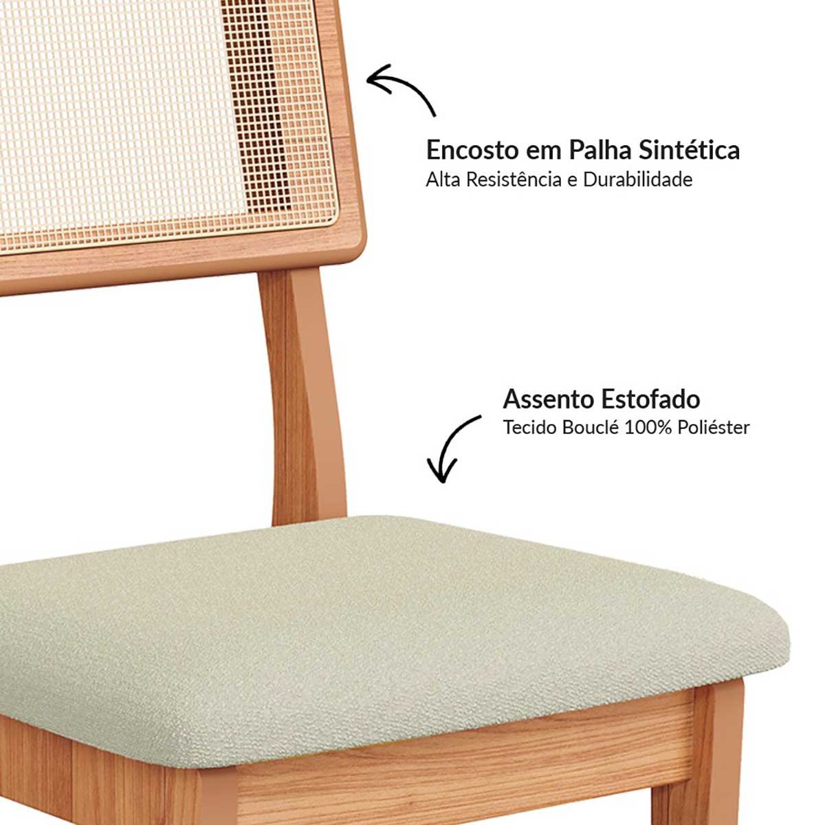 Conjunto de Jantar Mesa Redonda Mdf + 4 Cadeiras Tela Palha Cor:freijó com Off White e Cesare - 5