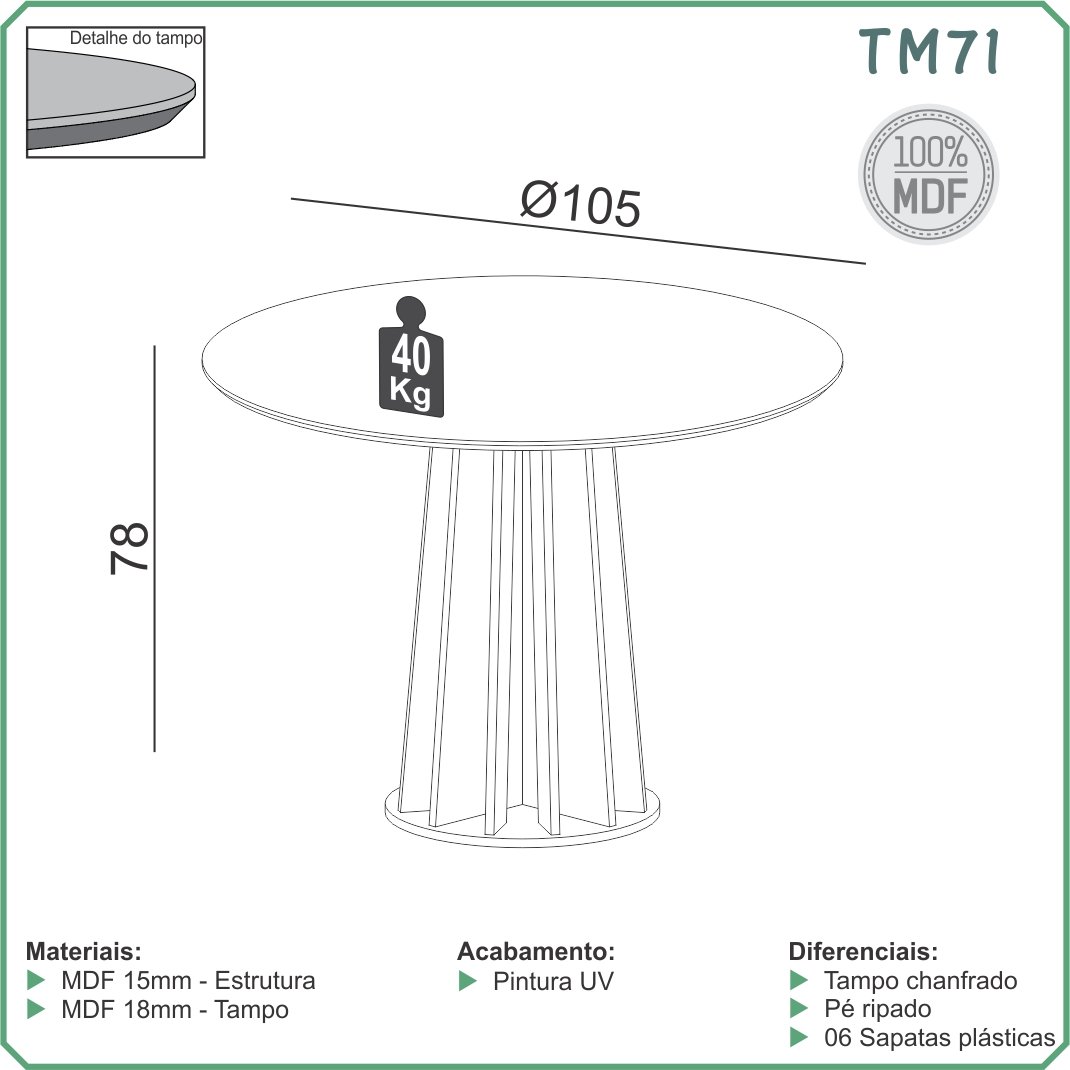 Conjunto de Jantar Mesa Redonda Mdf + 4 Cadeiras Tela Palha Cor:freijó com Off White e Cesare - 3