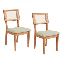 Conjunto de Jantar Mesa Redonda Mdf + 4 Cadeiras Tela Palha - 6