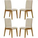 Ver imagem 1 de Kit 4 Cadeira de Jantar Estofada Alice Linho Bege Base Madeira Castanho