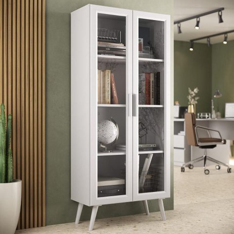 Armário de Escritório 68cm 2 Portas com Vidro Retrô Urban Multimóveis Mp6039 Branco