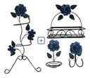 Ver imagem 1 de Kit para Banheiro 4 Peças em Ferro com Rosas:azul