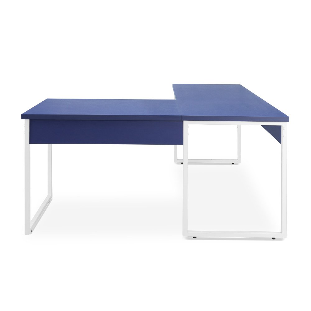 Mesa de Escritório Office Industrial de canto 150 x 150 cm Azul com pés Branco - 5