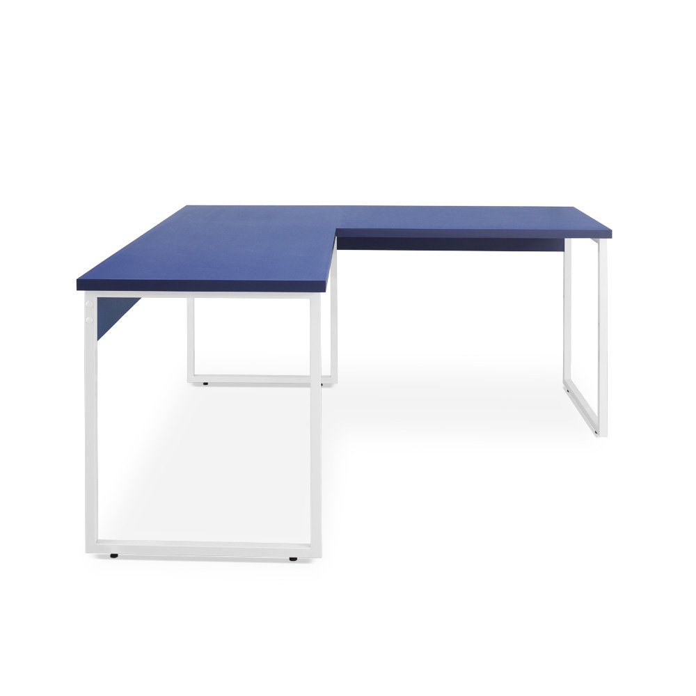 Mesa de Escritório Office Industrial de canto 150 x 150 cm Azul com pés Branco - 6