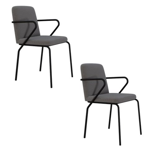 Conjunto 2 Cadeiras de Jantar c/ Braços Bloom Fendi Cinza City Est.Preta