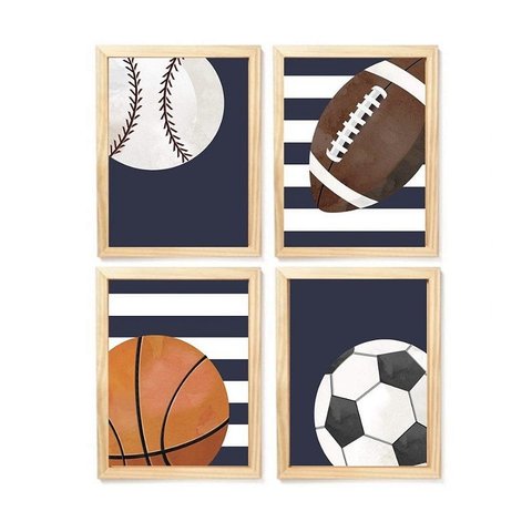 Kit Quadro Decorativo Infantil Esporte Bola Futebol Baseball Basquete Quarto Criança Bebê Enxoval