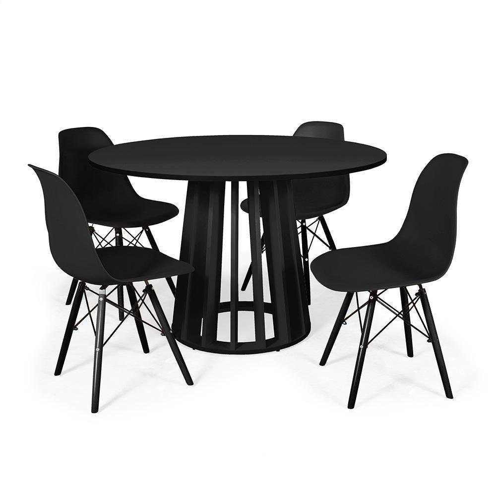 Conjunto Mesa 120cm Preta Com 4 Cadeiras Base Preta - Preto - 1