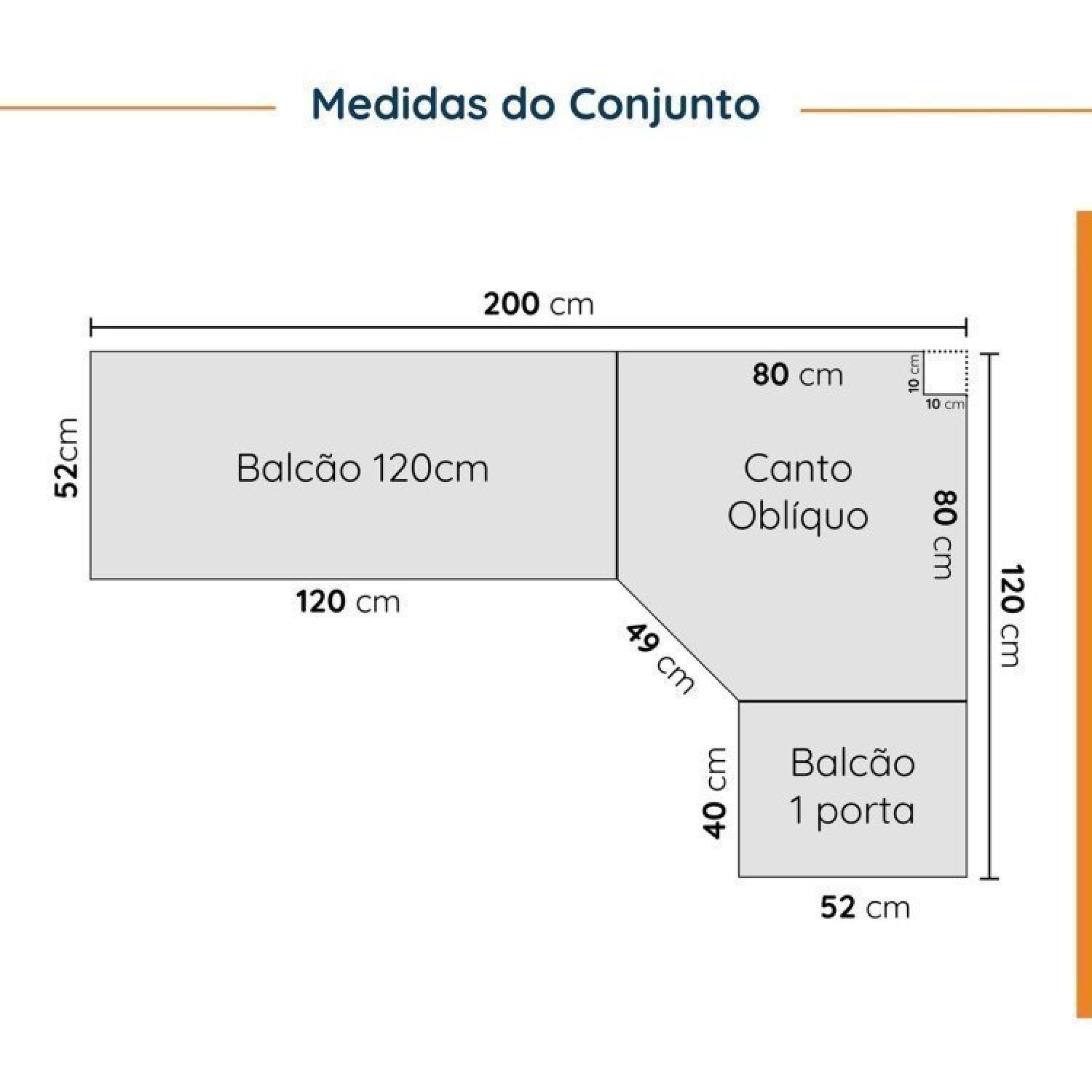 Cozinha Modulada 6 Peças com Tampo e Rodapé 3 Aéreos e 3 Balcões Ipanema Cabecasa Madeiramadeira - 2