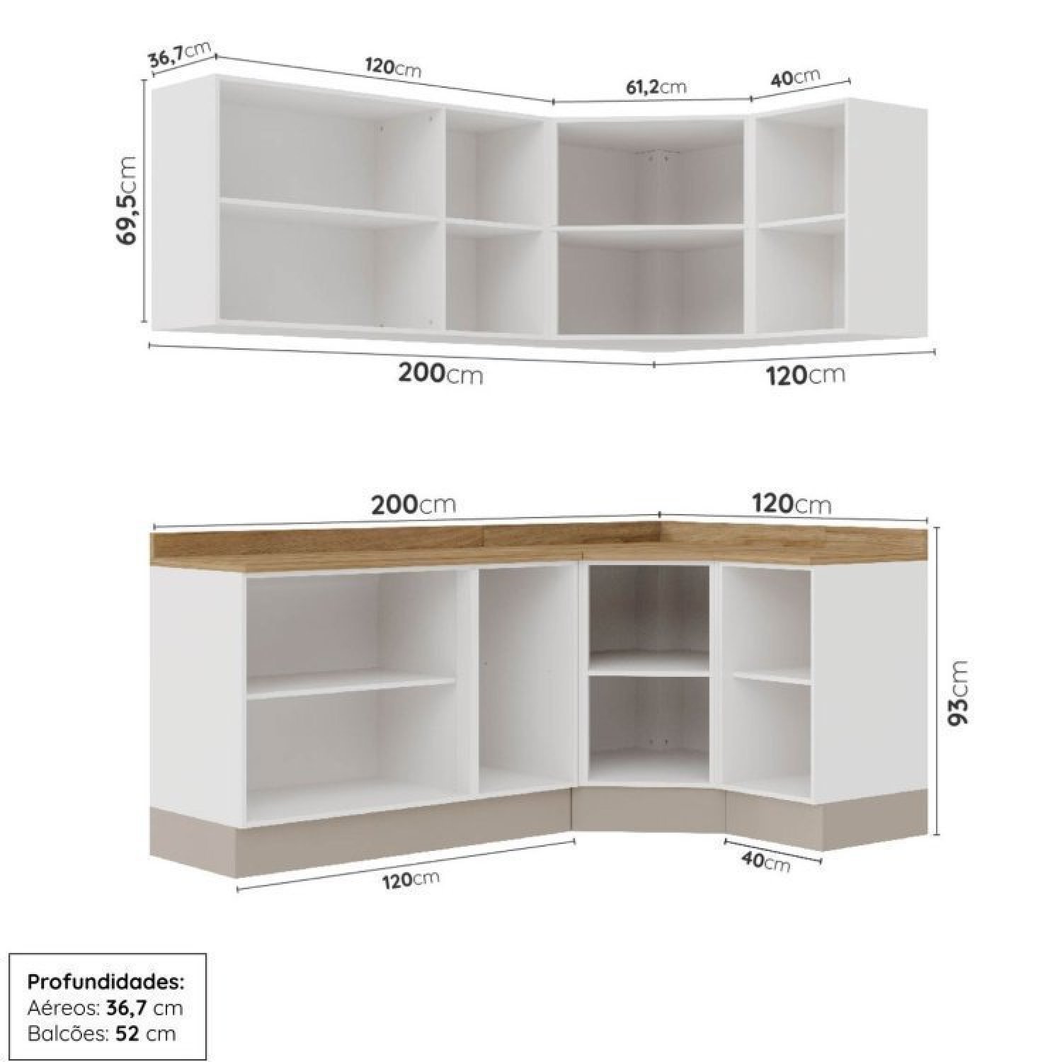 Cozinha Modulada 6 Peças com Tampo e Rodapé 3 Aéreos e 3 Balcões Ipanema Cabecasa Madeiramadeira - 4