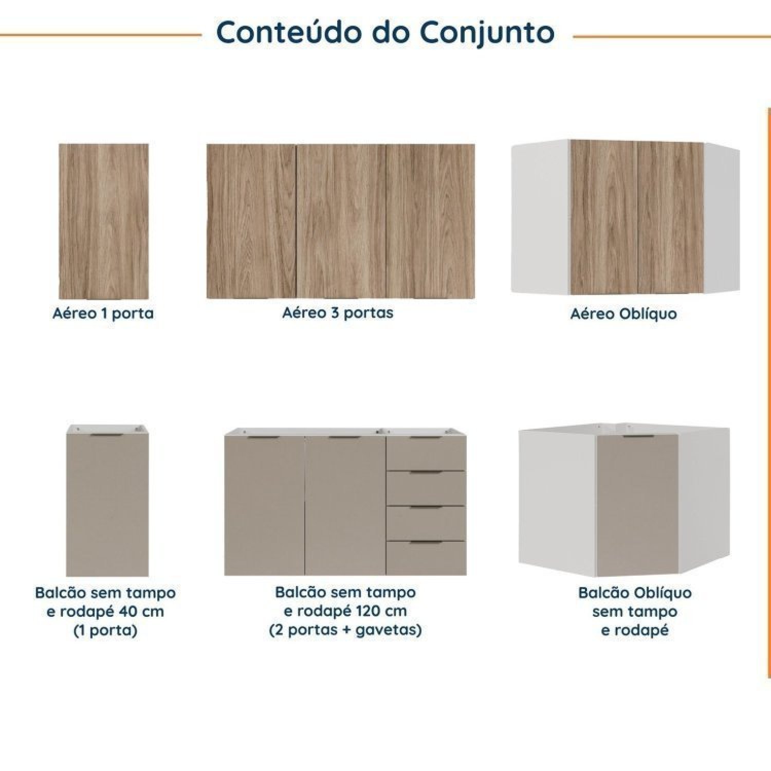 Cozinha Modulada 6 Peças sem Tampo sem Rodapé 3 Aéreos e 3 Balcões Ipanema Cabecasa Madeiramadeira - 3