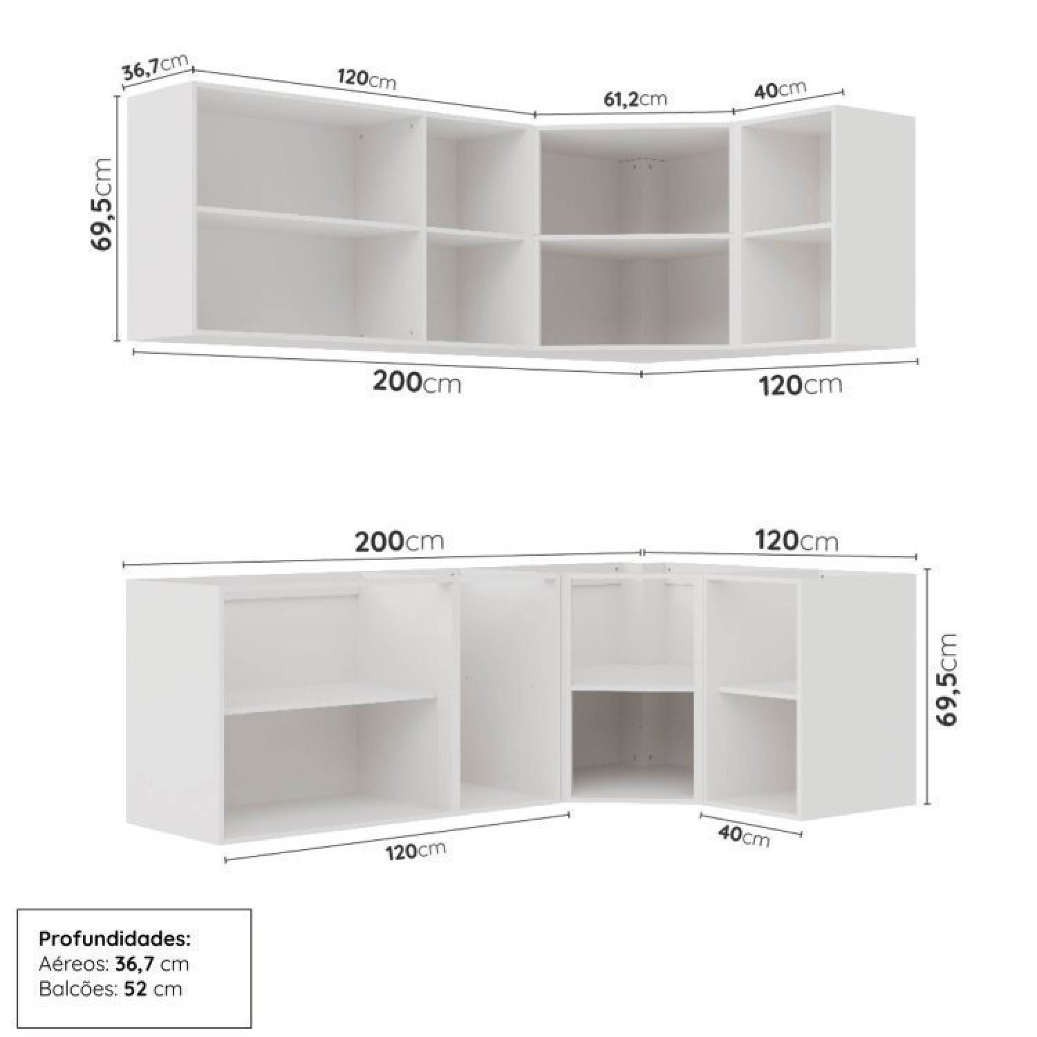 Cozinha Modulada 6 Peças sem Tampo sem Rodapé 3 Aéreos e 3 Balcões Ipanema Cabecasa Madeiramadeira - 4