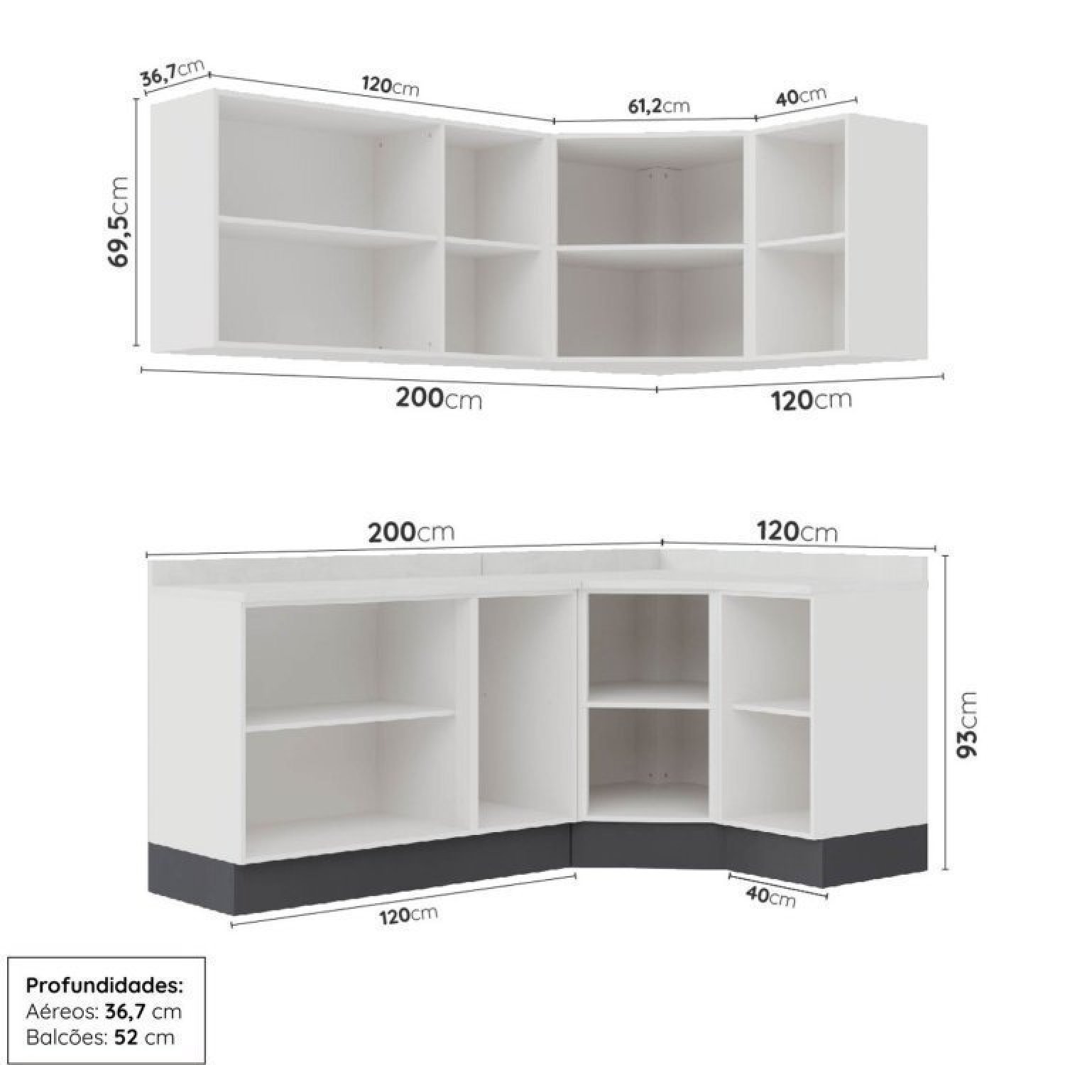 Cozinha Modulada 6 Peças com Tampo e Rodapé 3 Aéreos e 3 Balcões Ipanema Cabecasa Madeiramadeira - 4