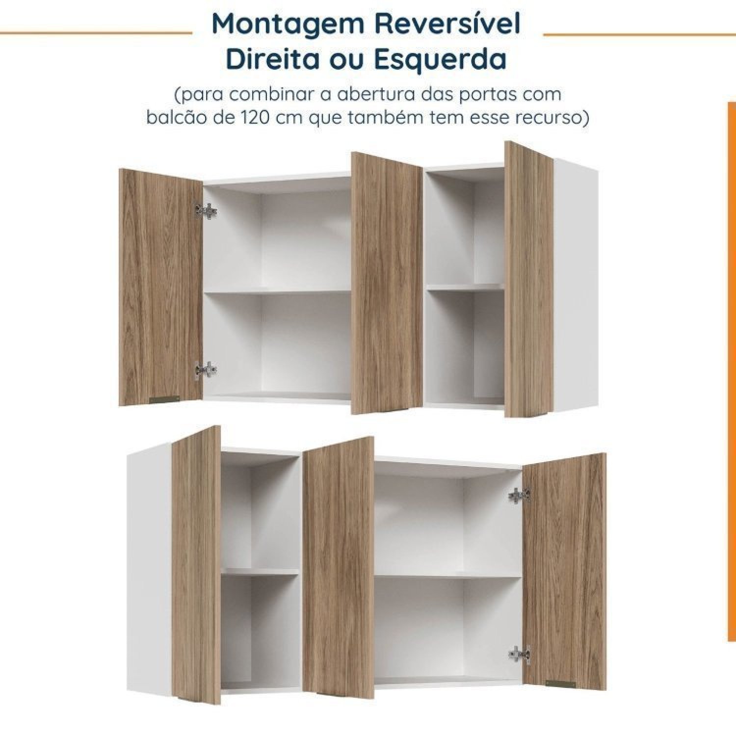 Cozinha Modulada 6 Peças com Tampo e Rodapé 3 Aéreos e 3 Balcões Ipanema Cabecasa Madeiramadeira - 11