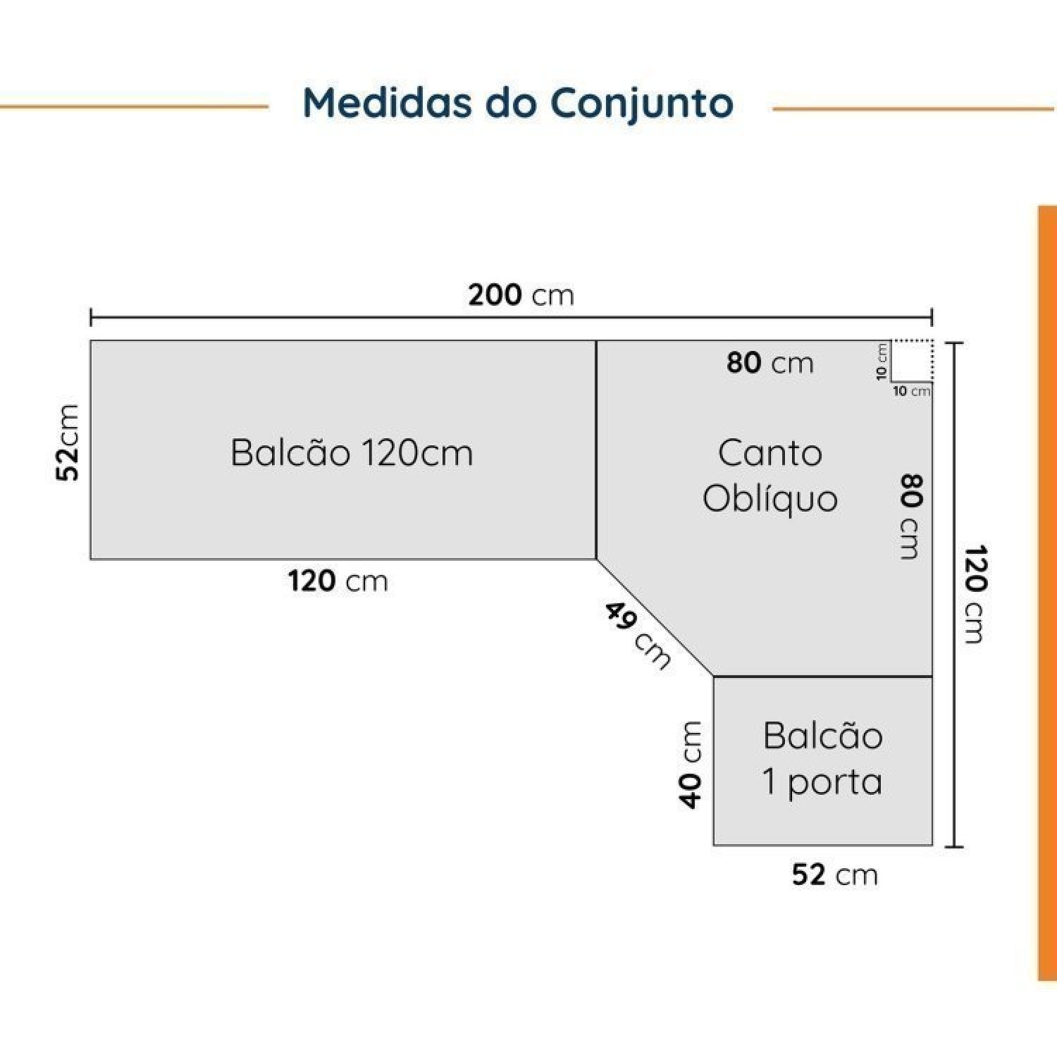 Cozinha Modulada 6 Peças com Tampo e Rodapé 3 Aéreos e 3 Balcões Ipanema Cabecasa Madeiramadeira - 2