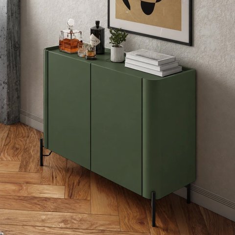 Buffet Bend 99 cm Porta Lisa Incolar Musgo com Pé Preto