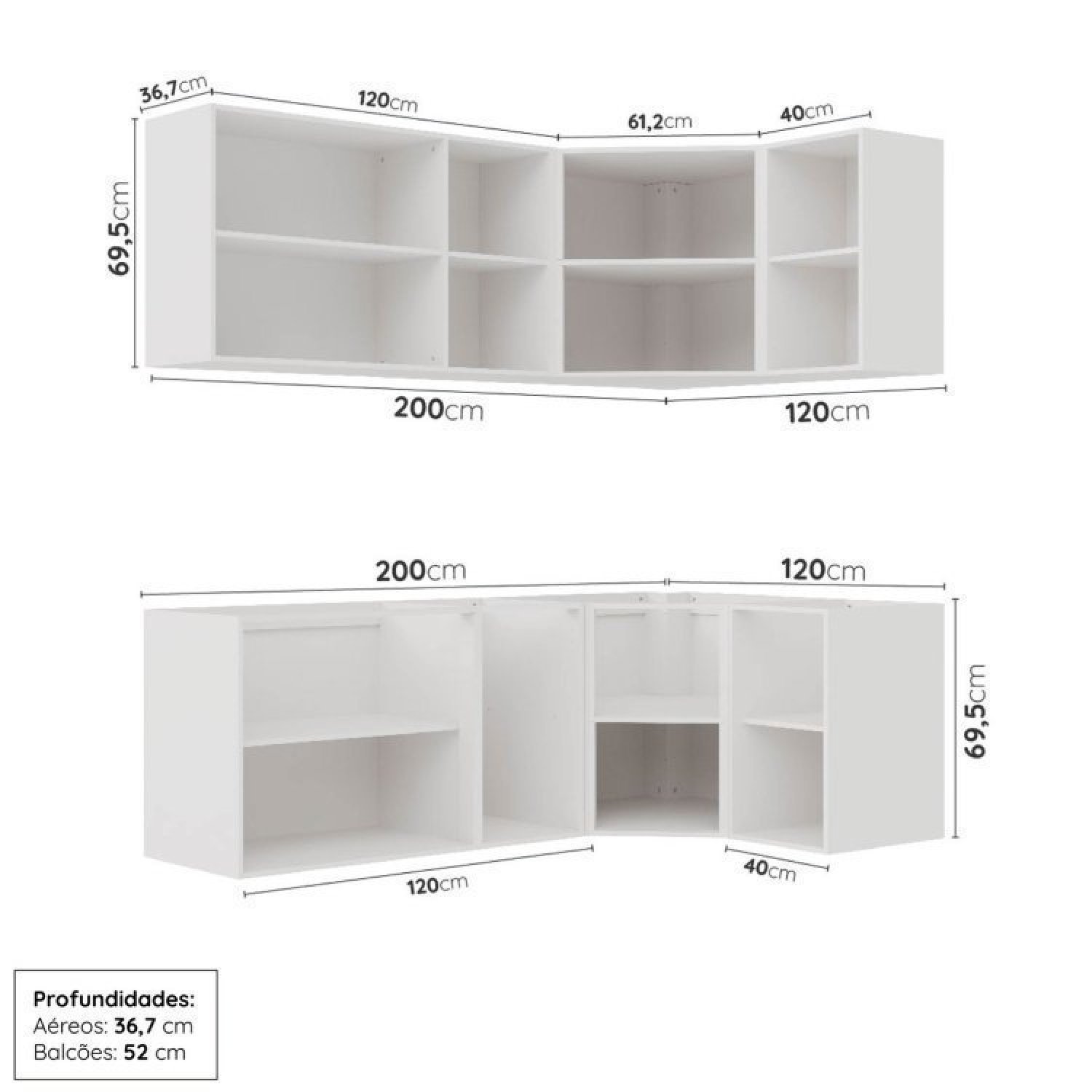 Cozinha Modulada 6 Peças sem Tampo sem Rodapé 3 Aéreos e 3 Balcões Ipanema Cabecasa Madeiramadeira - 4