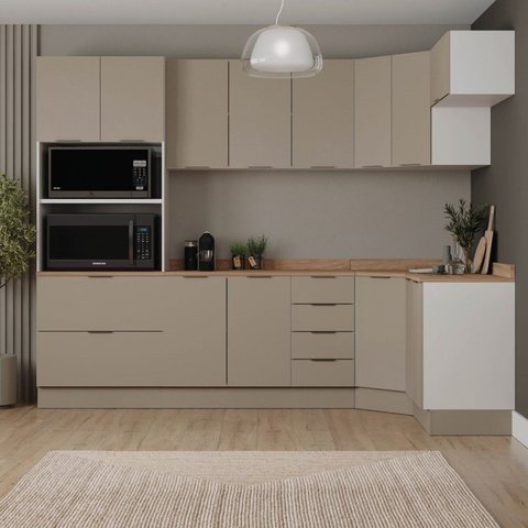 Cozinha Planejada 7 Peças com Tampo e Rodapé Ipanema CabeCasa MadeiraOriginals Marrom/Fendi Trama