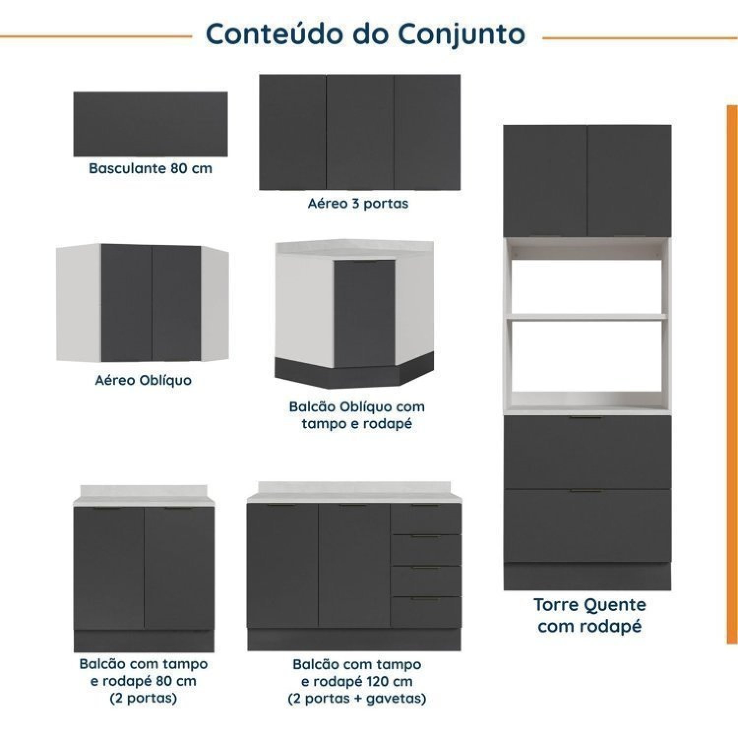 Cozinha Modulada 7 Peças com Tampo e Rodapé Ipanema Cabecasa Madeiramadeira - 3