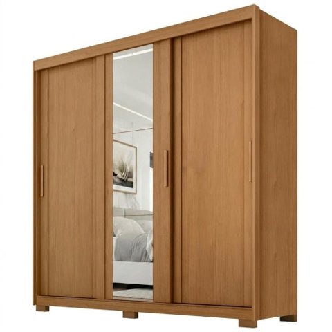 Guarda Roupa Casal 3 Portas de Correr com Espelho Confo 190 cm Cinamomo Zanz