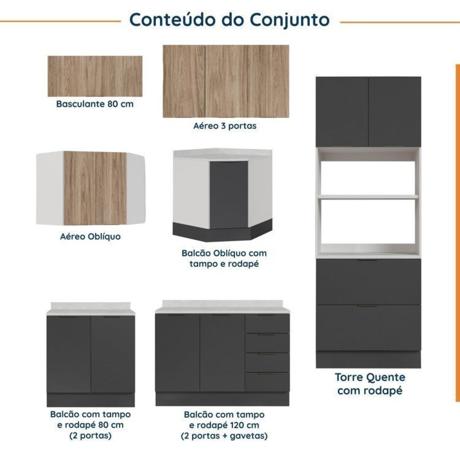 Cozinha Modulada 7 Peças com Tampo e Rodapé Ipanema Cabecasa Madeiramadeira - 3