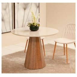 Mesa de Jantar Cone Base Mel Oitavada 90 cm com Tampo Redondo Com Vidro Off White - 2