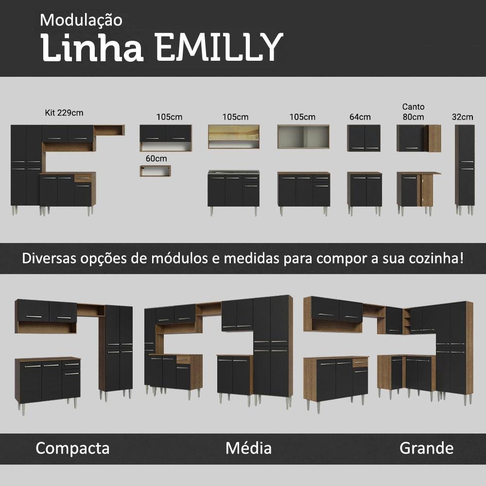 Armário de Cozinha Completa 325cm Preto/Rustic Emilly Joy Madesa - 10