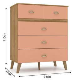 Cômoda 5 Gavetas Estilo Retrô 91cm Ziza V02 Nature/Camarim - Mpozenato - 4