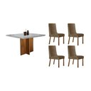 Ver imagem 1 de Conjunto: Mesa Sala Jantar Berlim Tampo c/ Vidro Curvo 90cm+ 4 Cadeiras Dakota Madeira Naturale/Off