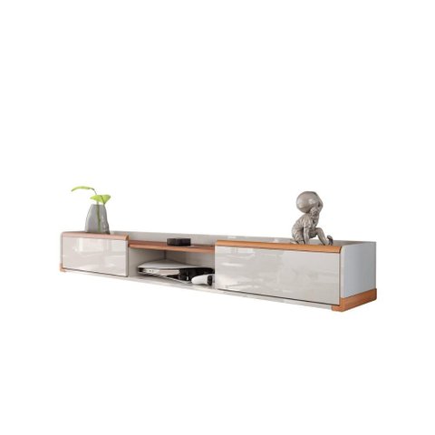 Bancada Suspensa Atlas 1.8 Suporte P/ Decoração e Eletrônicos Off White Perolizado/jequitiba