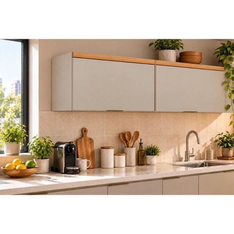 Módulo Cozinha Linea Allure Allure Geladeira c/1 Porta Basculante 80cm Jequitiba/Gris Linea Brasil