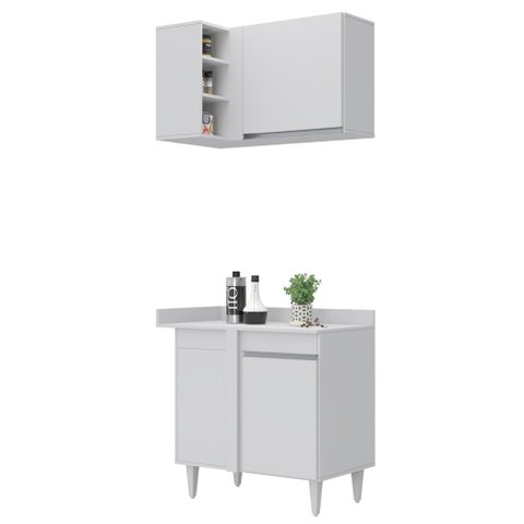 Balcão 1 Porta Denver e Armário Aéreo Austin de Canto Flex Branco - Lumil Lumil Móveis Denver/Austin