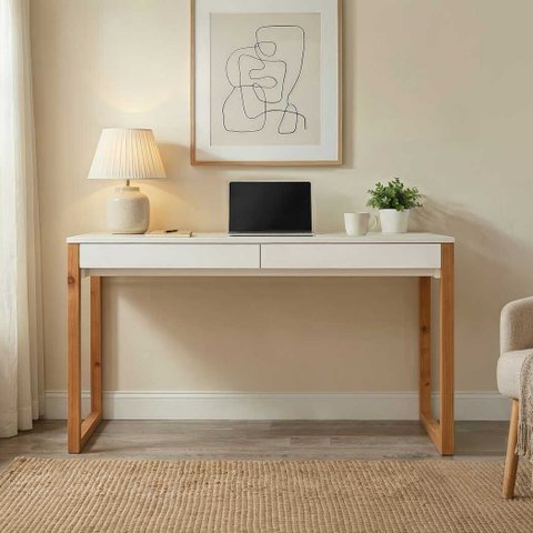 Mesa Escritório 1,50 Escrivaninha Madeira Minimalista Branco Freijó Gordon Idimex