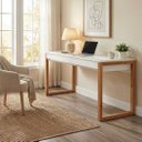 Ver imagem 2 de Mesa Escritório 1,50 Escrivaninha Madeira Minimalista Branco Freijó Gordon Idimex