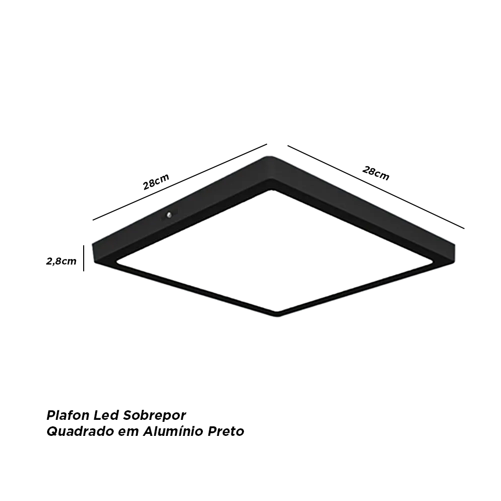 5un Plafon Led Sobrepor Alumínio Preto 24w Quadrado 3.000k - 4