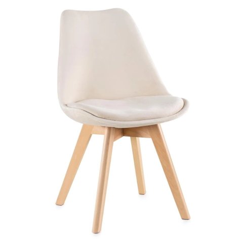Cadeira Charles Eames Leda Veludo Estofada Base Madeira - Bege