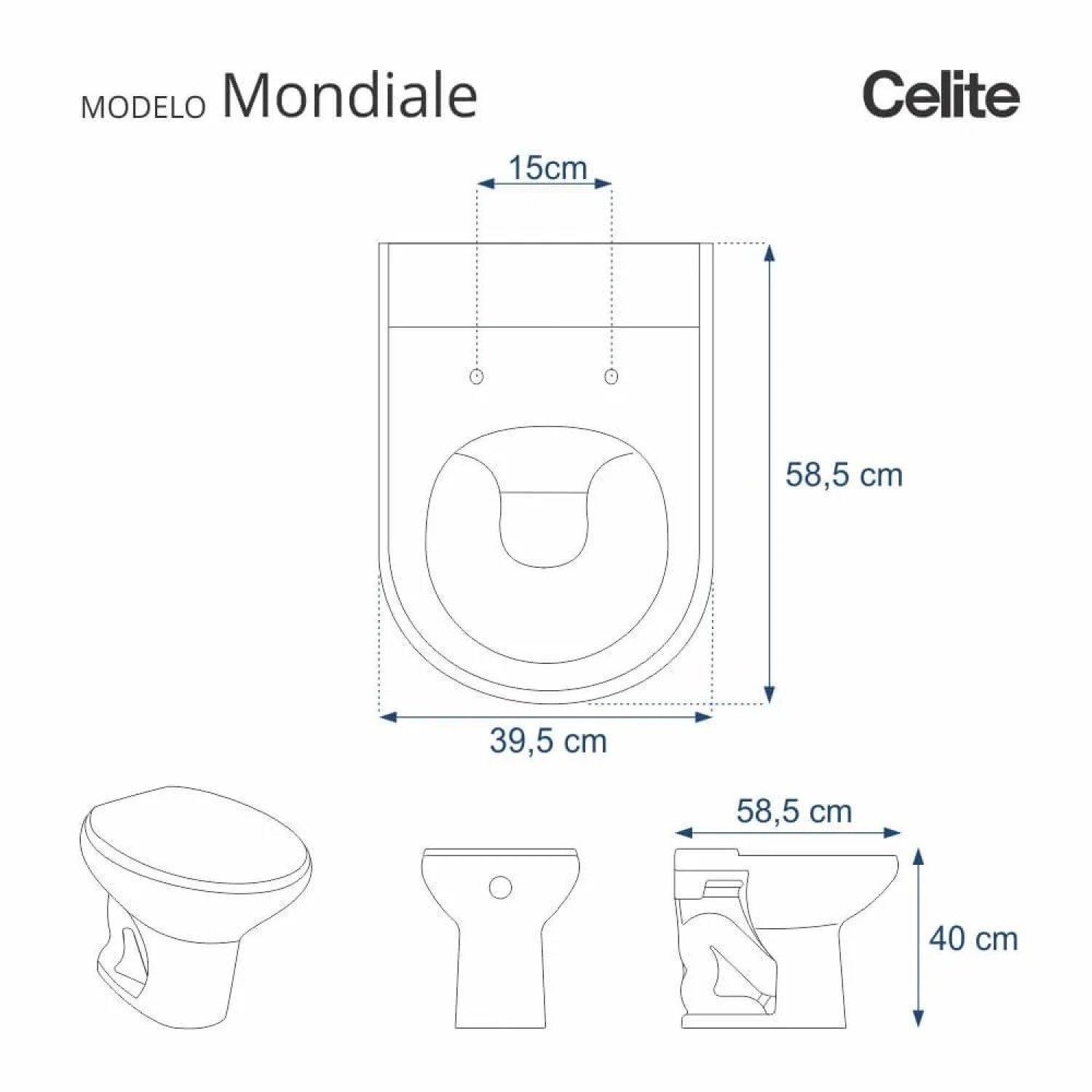 Assento Sanitário Poliéster Para Louça Mondiale (Celite) Aço Sedile - 2
