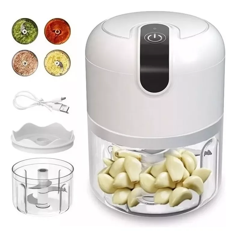 Mini Moedor Triturador Elétrico Portátil 20w Usb Inox 250ml Cor Branco