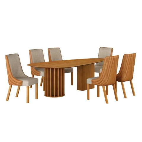 Conjunto Sala de Jantar Mesa Orgânica 200cm 6 Cadeiras Belle sem Tampo Vidro Cinamomo/Sintético Terr