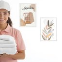 Ver imagem 1 de Kit 2 Quadros para Lavanderia Arte Boho 24x18cm - com Vidro:moldura Preta