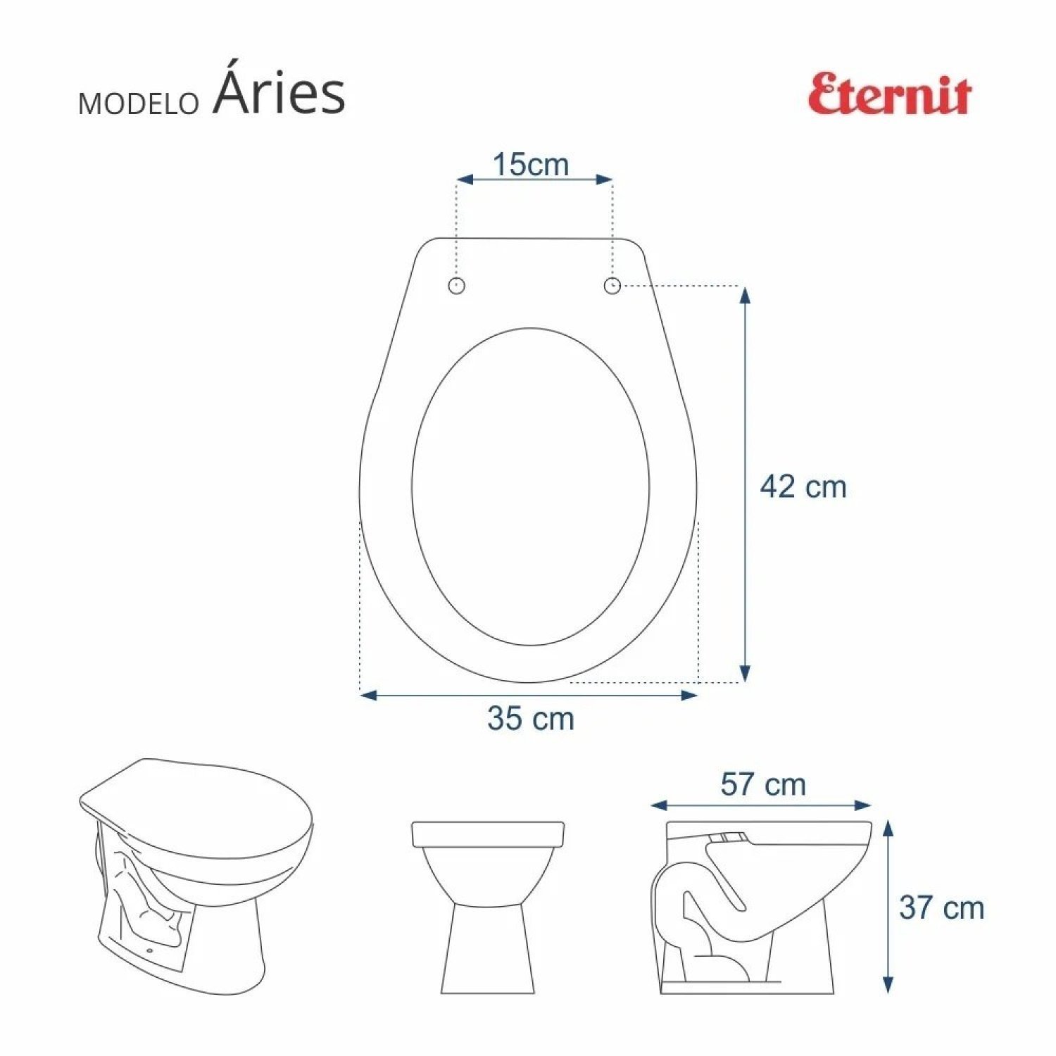 Assento Sanitário Poliéster Para Louça Áries (Eternit) Aço Sedile - 2