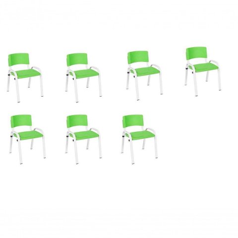 Kit 7 Cadeira Iso Infantil Creche, Base Branco Verde Claro