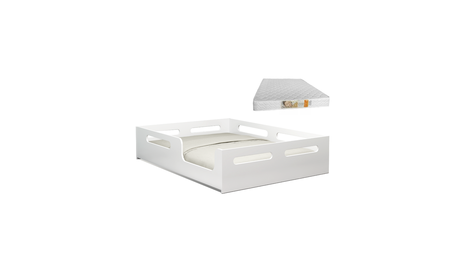 Cama Casal Potente Montessori Branca com Colchão D33