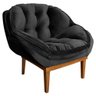 Poltrona Decorativa Veludo Preto Base Madeira Castanho - 1