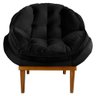 Poltrona Decorativa Veludo Preto Base Madeira Castanho - 4