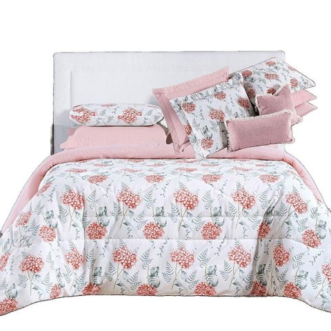 Kit Coordenado Edredom e Cobre Leito Sensuale Queen Hortência 4 Peças - 80% Algodão, 20% Polié