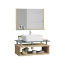Ver imagem 3 de Gabinete Banheiro Jade 60 Cm Armário com Espelheira, Cuba e Tampo de Vidro Temperado:freijo