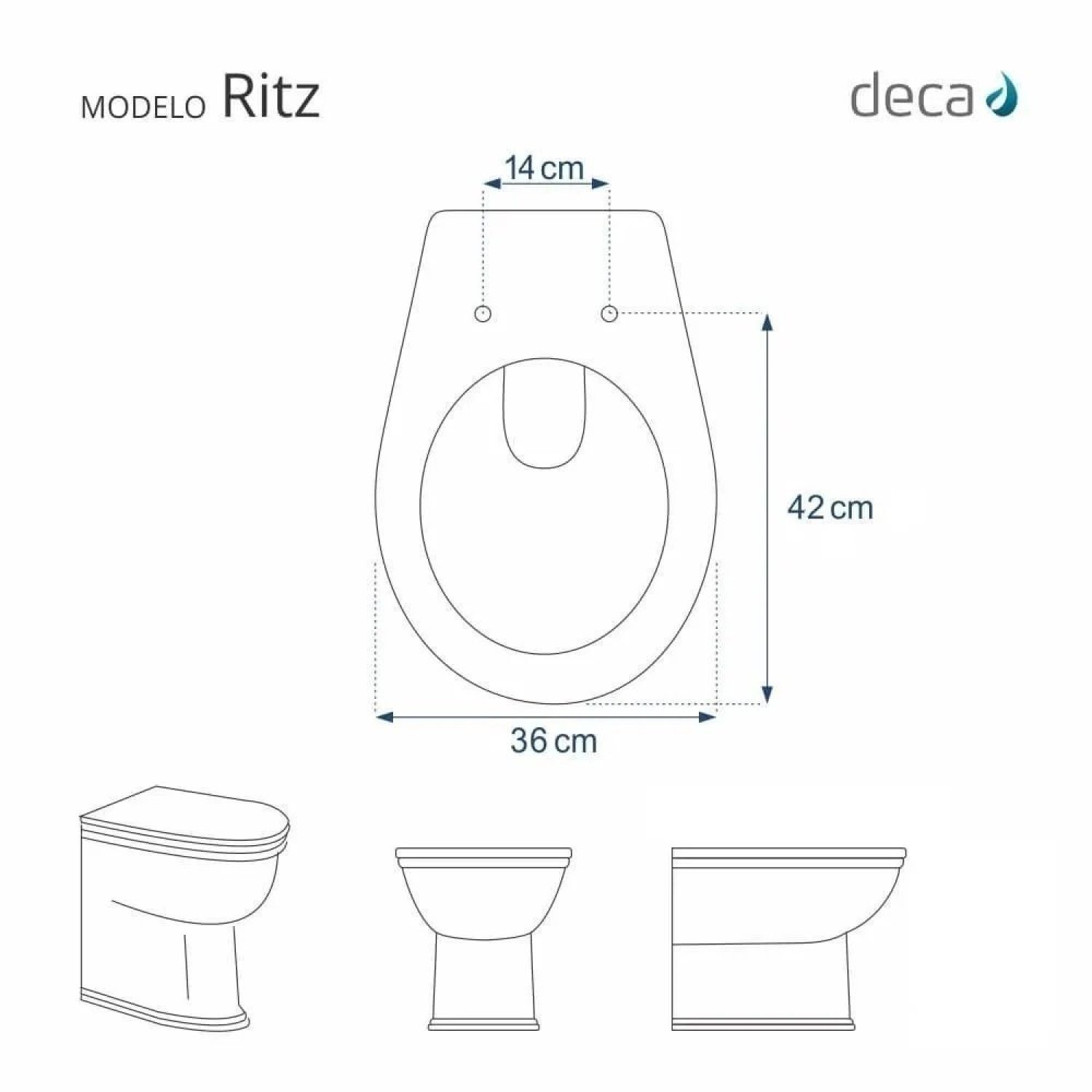 Assento Sanitário Poliéster Para Louça Ritz (Deca) Aço Sedile - 2